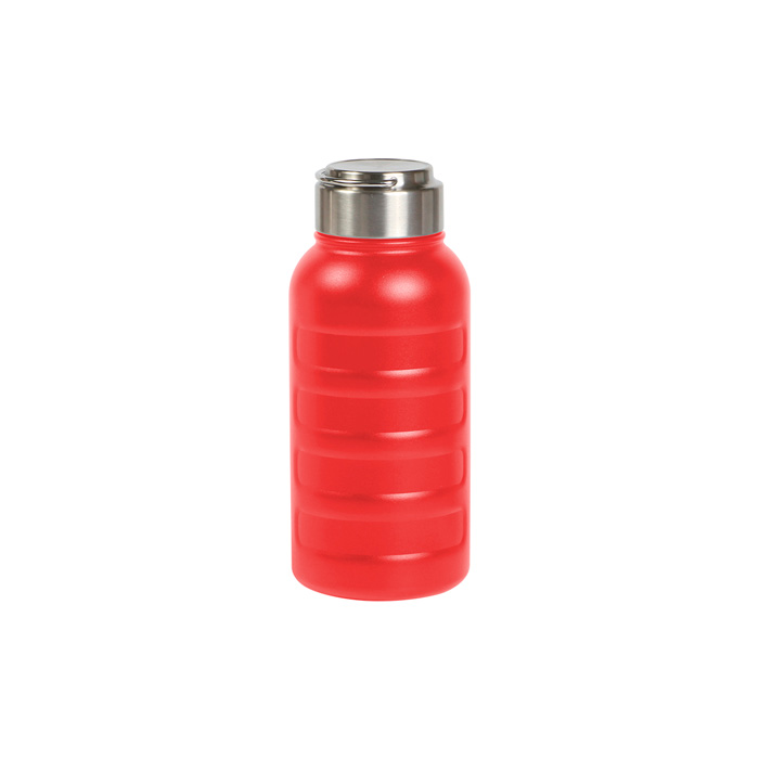 TE-178, Termo promocional cilindro de acero inoxidable doble pared con tapa de seguridad y manija de acero, ideal para transportar bebidas calientes con seguridad y sin derrames. Incluye caja de cartón. Capacidad de 750 ml.