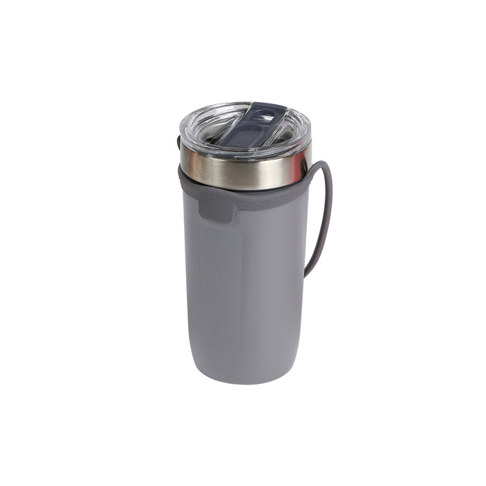 TE-181, Termo Cariati. Termo doble pared de acero inoxidable con asa de silicona y tapa deslizable antiderrames. Capacidad de 480 ml. Lleva tus bebidas calientes como café o té sin la preocupación de sufrir derrames y se la sensación con su diseño de asa para mayor comodidad. Incluye caja individual.