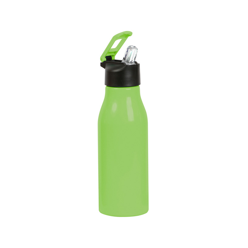 TE-186, Botella de aluminio con revestimiento de color en el exterior con terminado brillante. Popote contraible y tapa de plástico. Capacidad de 650 ml. (22 onzas). Fabricado en materiales de grado alimenticio libre de BPA.