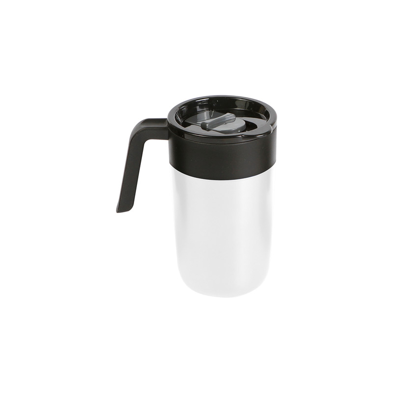 TE-188, Taza para café, fabricado en acero inoxidable, con asa y tapa fabricadas en plástico. Capacidad de 400 ml. (14 onzas). Su diseño resistente la convierten en una opción ideal para llevar tu café contigo. Está fabricado en materiales de grado alimenticio y el acero inoxidable permite mantener la temperatura de tus por más tiempo. No usar en microondas. Incluye caja individual.