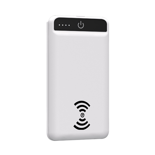 TH-060, Power bank con wireless y 2 salidas, fabricada en abs con capacidad de 8,000 mah con lampara led colores: blanco y gris.