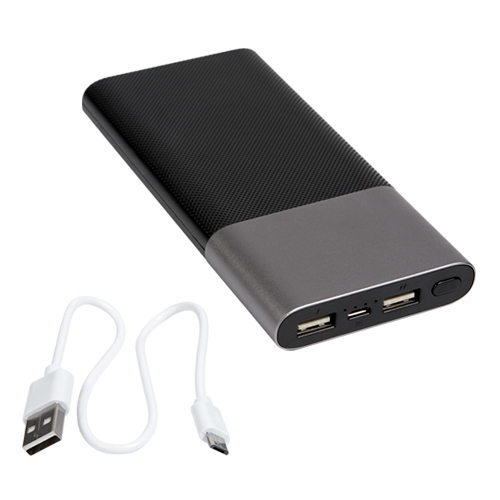 TH-061, Power bank fabricada en aluminio con 2 salidas y capacidad de 10,000 mah