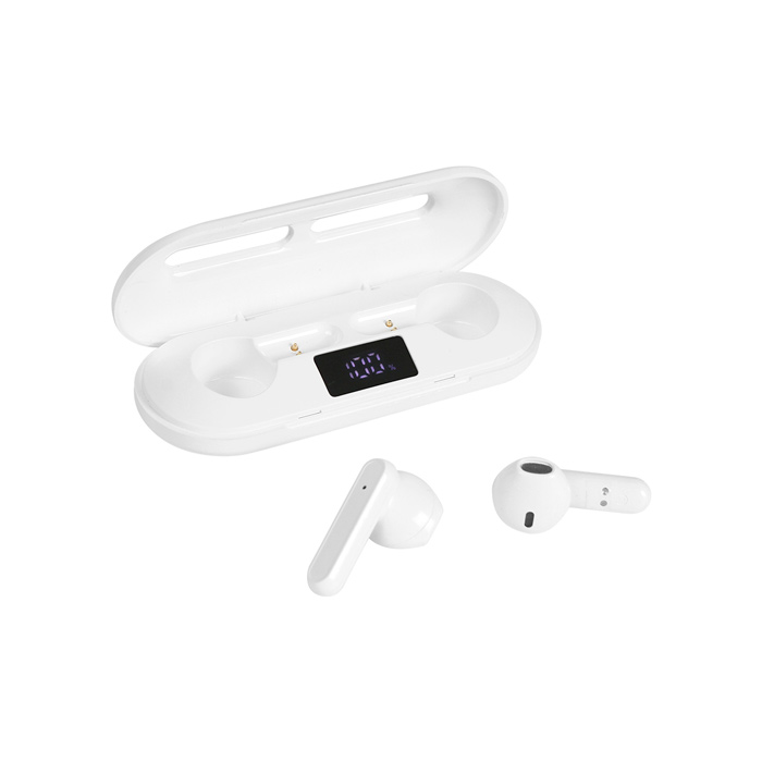 TH-160, Audífonos bluetooth con función touch, estuche de carga fabricado en plástico ABS, tiempo de reproducción de música de 3 a 4 horas. Carga a través de cable USB (incluido). Incluye caja de cartón individual.