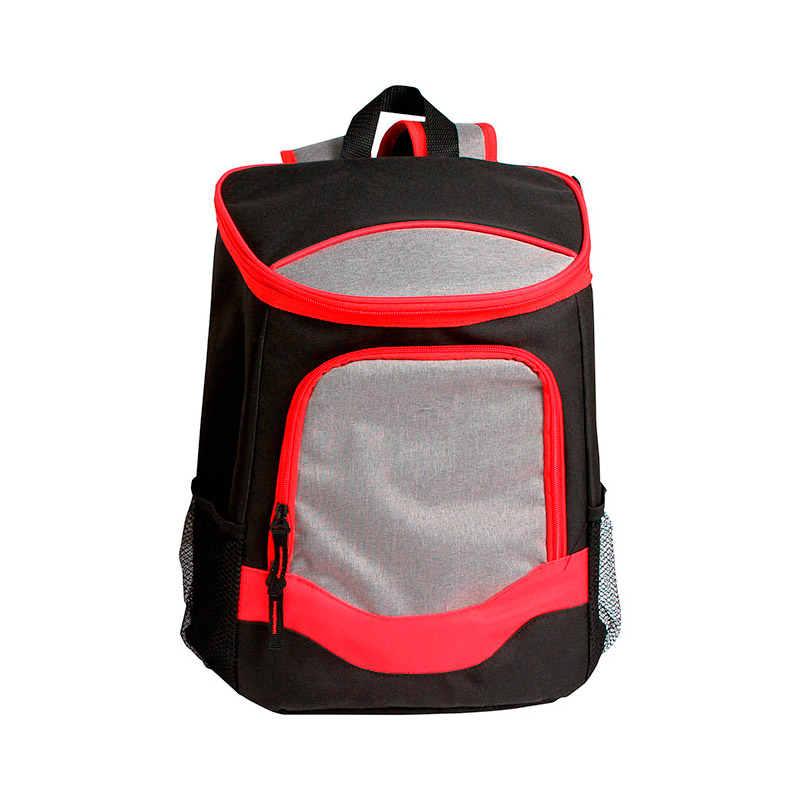 TX-073, Hielera back pack bi-tono fabricada en poliester colores: azul, naranja, rojo y verde.