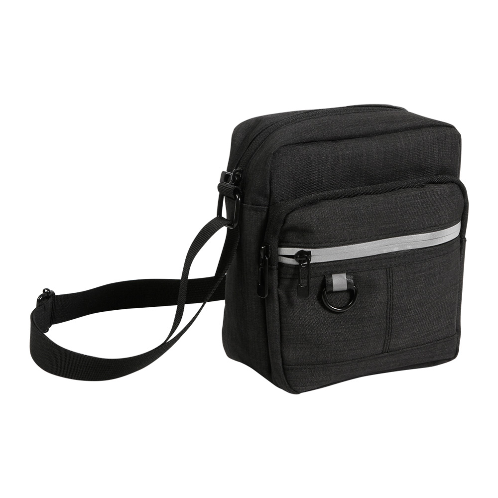 TX-165, Bolsa Venezia. Bolsa multiusos fabricada en poliéster, con bolsillo frontal con cierre, bolsillo trasero, argolla frontal y correa ajustable para hombro.