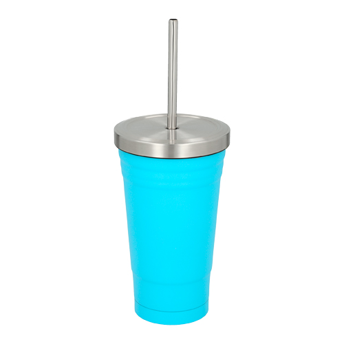 T-73, Vaso de acero inoxidable con doble pared. Incluye popote metálico. Capacidad de 500 ml