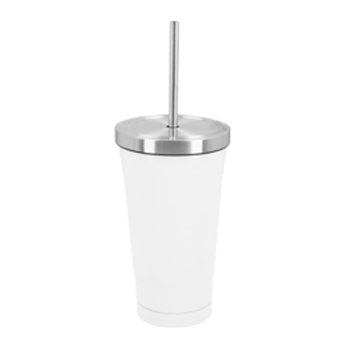 T-73, Vaso de acero inoxidable con doble pared. Incluye popote metálico. Capacidad de 500 ml