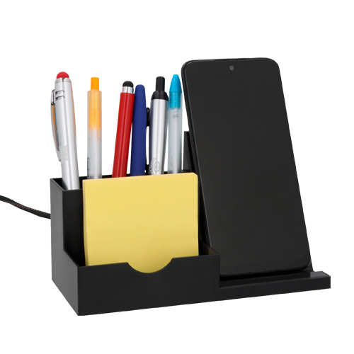 SO-101, Multiorganizador para escritorio con cargador wireless para smartphones. Compatible con smartphones con tecnología Qi. Potencia de salida de máximo 15W. Incluye cable de carga.