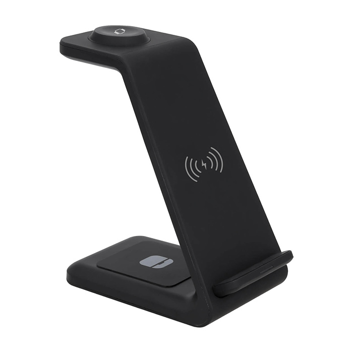 SO 161, YAN. Wireless charger 3 en 1 para smartphone, audífonos y reloj inteligente. Incluye cable de carga tipo C. (Compatible para dispositivos con tecnología Qi).