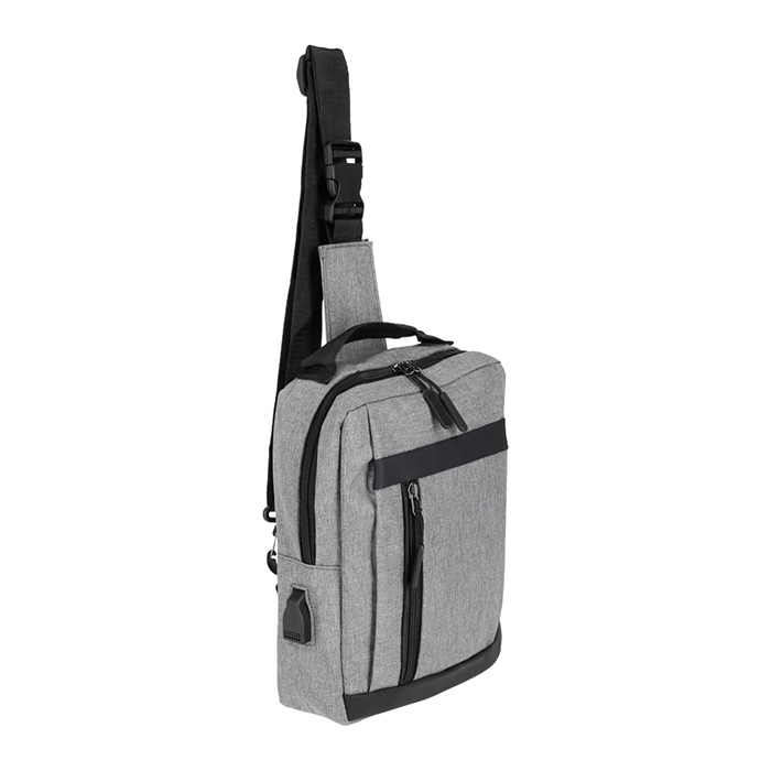 BL 209, MAD. Bolsa de hombro con 2 compartimentos, 1 compartimento principal con bolsa interna y entrada lateral de batería portátil, 1 compartimento frontal, doble correa ajustable, broche de seguridad y asa superior.