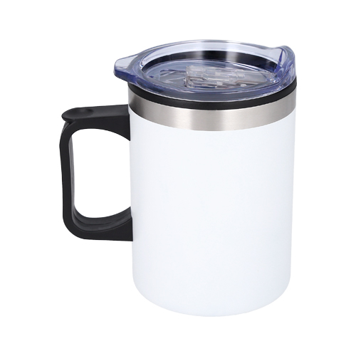 T-145, Taza con doble pared de acero inoxidable e interior de plástico. Incluye tapa transparente de cierre a presión con seguro deslizable.