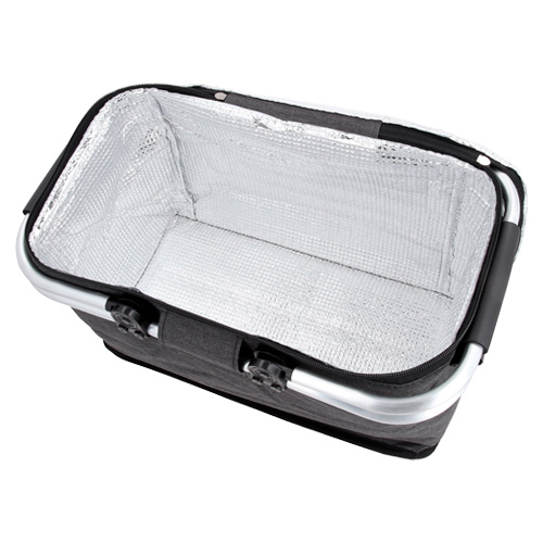 LON-018, Canasta de picnic plegable con interior térmico. Cuenta con un borde y asas de aluminio para mayor refuerzo y sujeción.