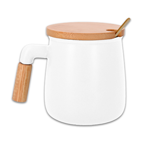 HO-088, Taza de cerámica con tapa de bambú y cucharilla.