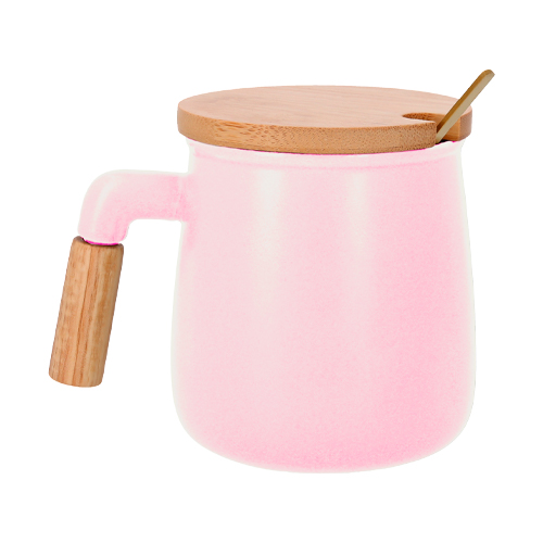 HO-088, Taza de cerámica con tapa de bambú y cucharilla.