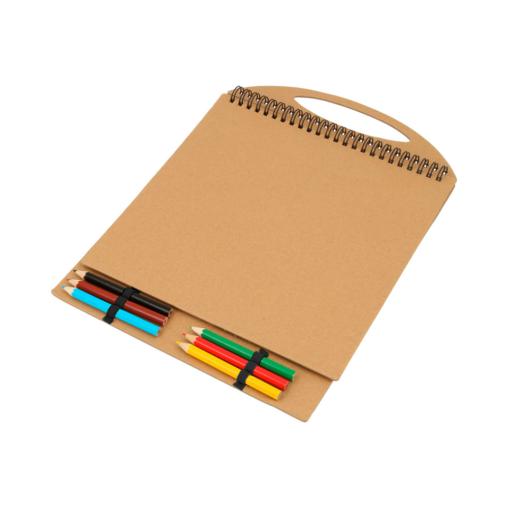 LE-033, Libreta ecológica de pasta gruesa y espiral, con hojas para colorear y blancas, incluye 6 colores diferentes.