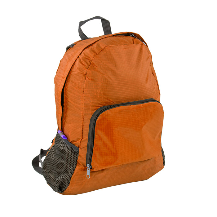 BL-023, MOCHILA VALIS. Mochila de 2 compartimentos con cierre y bolsillos laterales de red. Esta mochila se dobla y se convierte en una práctica bolsa para llevar.