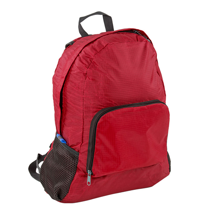 BL-023, MOCHILA VALIS. Mochila de 2 compartimentos con cierre y bolsillos laterales de red. Esta mochila se dobla y se convierte en una práctica bolsa para llevar.