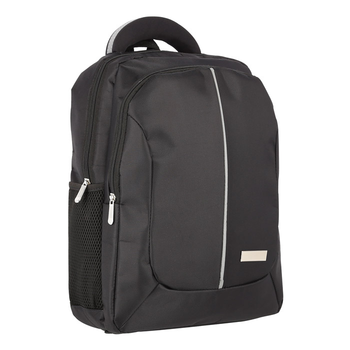 BL-049, Mochila de 2 compartimientos, espacio para Laptop, asa y 2 bolsas laterales de malla. Respaldo y tirantes acojinados