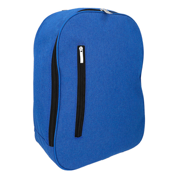 BL-087, Mochila de poliéster de compartimentos con cierres, 1 compartimento pequeño frontal, asa y correas ajustables.