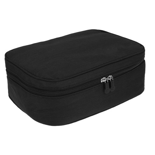 CP-057, Estuche de viaje de poliéster con asa y 3 cintillos con velcro que ayuda a organizar el interior del estuche, 5 compartimentos con resorte y malla ajustable.