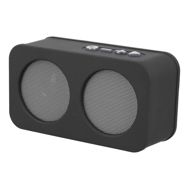 SO-051, Bocina portátil de acabado rubber con Bluetooth, entada SD, USB, radio FM y botones de color en contraste. Batería recargable con duración de 2-3 horas