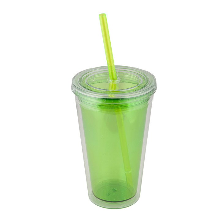 T-48T, VASO TROPICAL. Vaso de doble pared de plastico con popote Cap. 500 ml