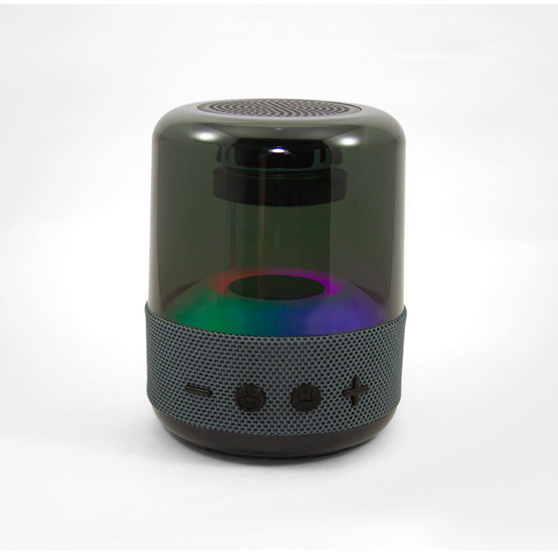 40122, Bocina inalámbrica portátil Subwoofer con luz LED 360° con 7 tonalidades. Cuenta con conexión Bluetooth, entrada auxiliar, puerto USB de carga.