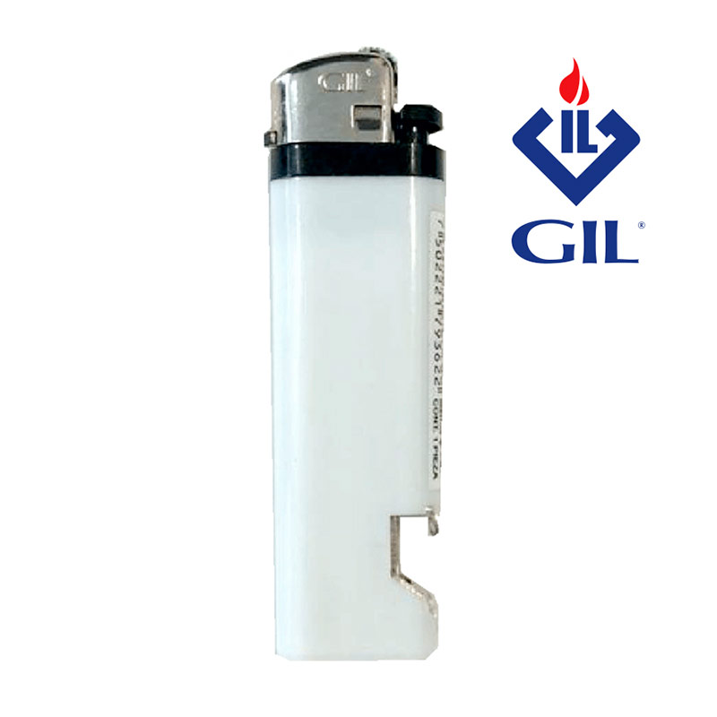 CG04B5090, ENCENDEDOR DESECHABLE GIL BLANCO CON DESTAPADOR . Encendedor de plástico desechable Gil color blanco con destapador. VENTA POR CAJA. CONSULTA EXISTENCIAS CON TU EJECUTIVO DE VENTAS.